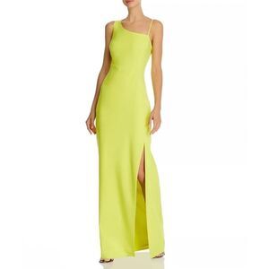 Laundry by Shelli Segal Citron Neon Gown 10 NWOT Asymmetric Chartreuse Prom